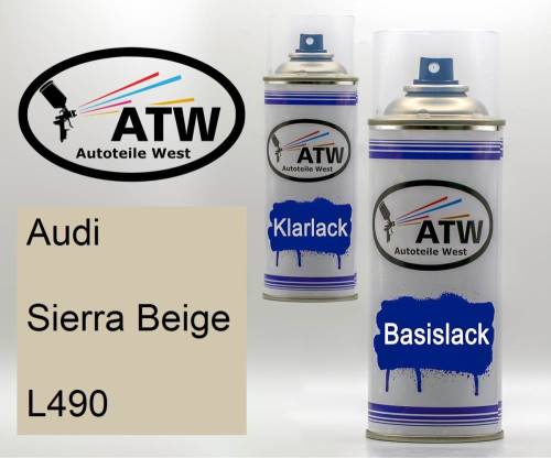 Audi, Sierra Beige, L490: 400ml Sprühdose + 400ml Klarlack - Set, von ATW Autoteile West.